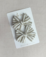 Set 2 Pinzas Moño Beige Lineas Rayito de Sol Moda