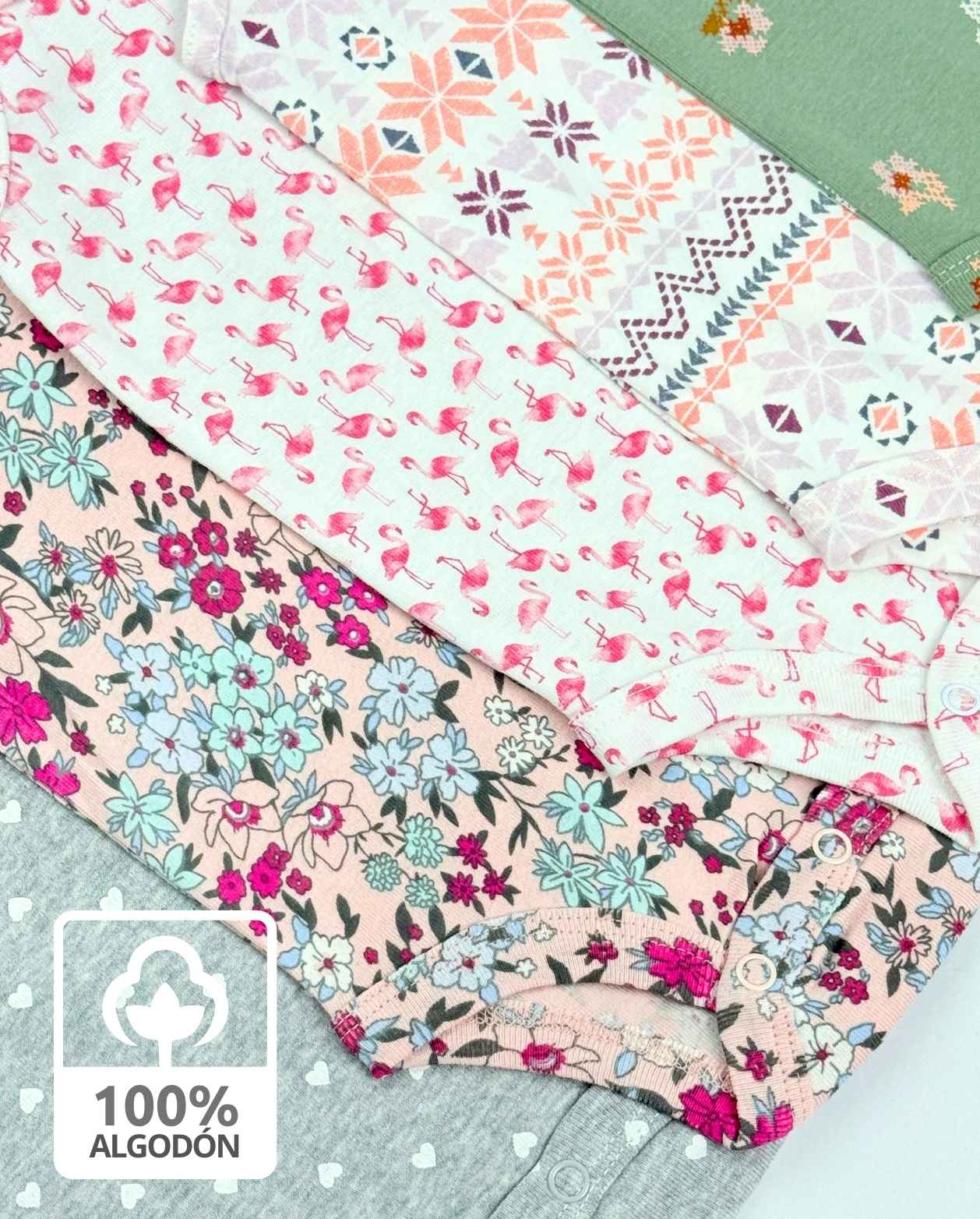 Set 5 Bodys Tiras Estampado Verde Algodón 