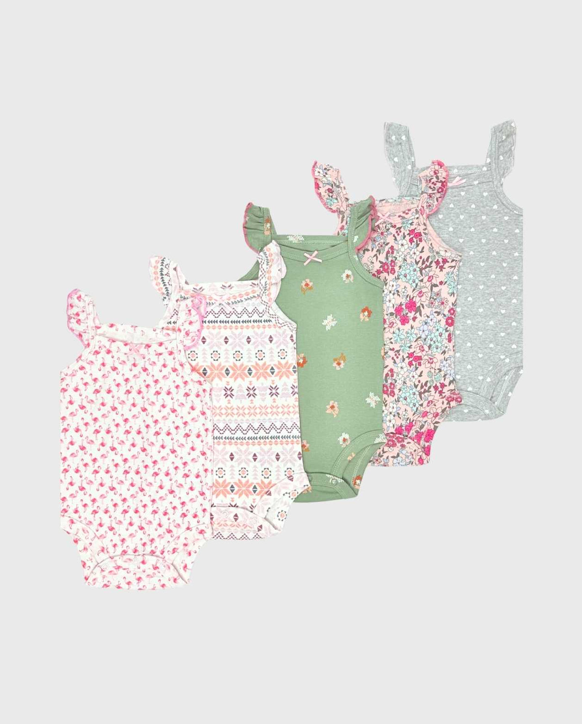 Set 5 Bodys Tiras Estampado Verde