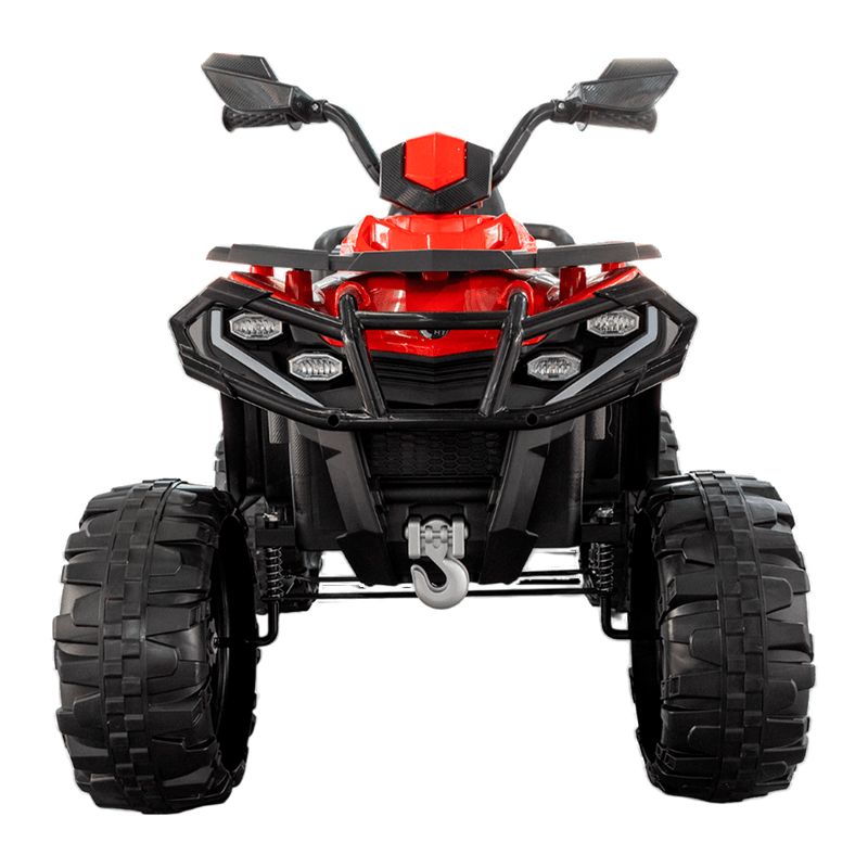 Detalle del motor 12V y sistema de sonido de la cuatrimoto Warrior roja