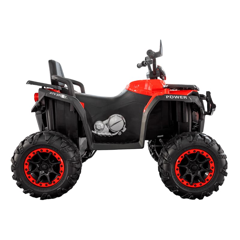 Vista lateral de la cuatrimoto eléctrica infantil 12V roja