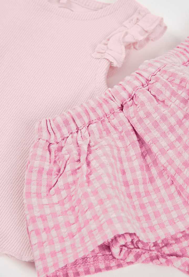 Conjunto Short Cuadros Rosa Boboli estilo