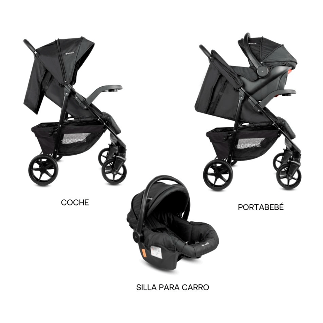 Coche Con Porta Bebé Portofino Negro Bebesit usos