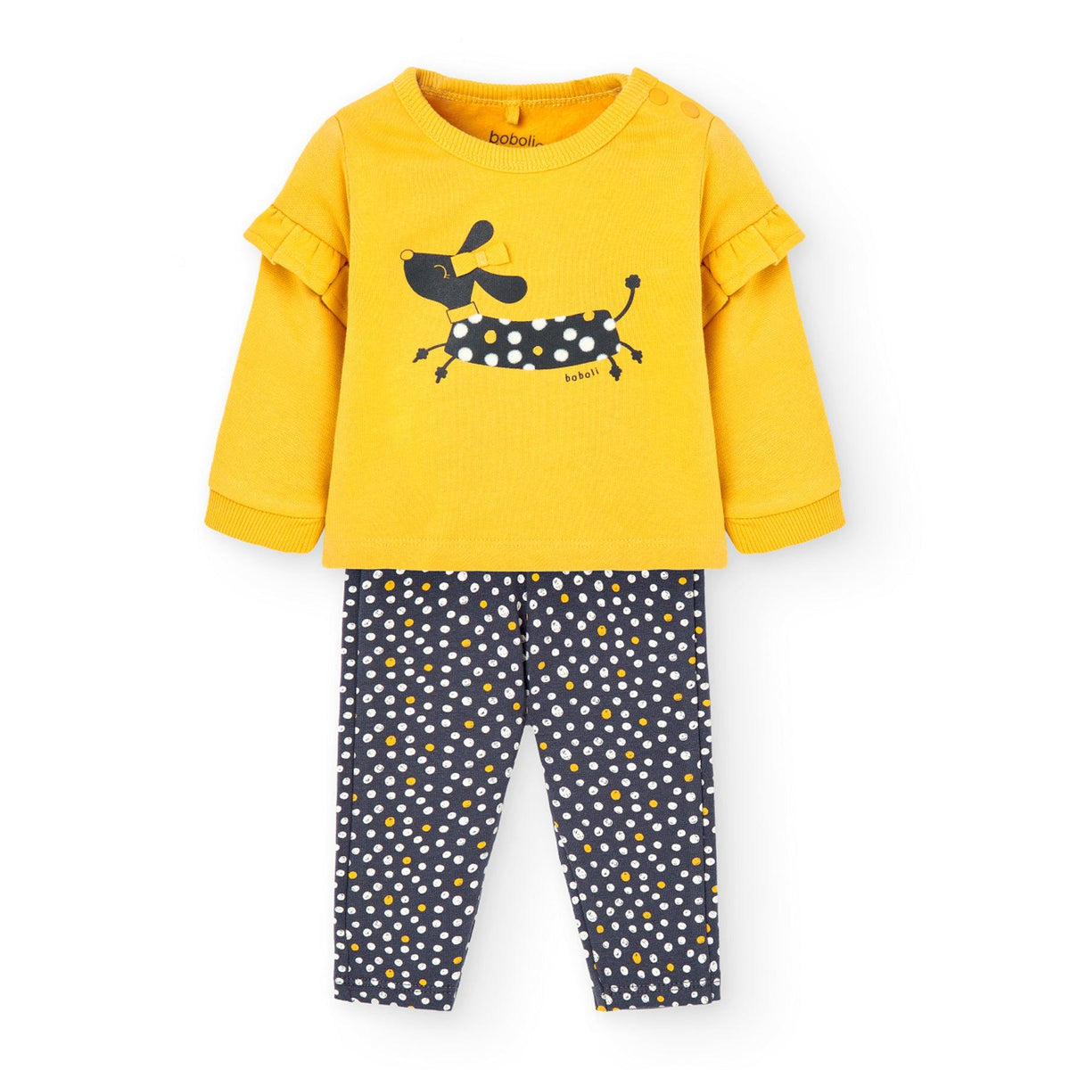 Conjunto 2 Piezas Buso Manga Larga Perrito Puntos Amarillo