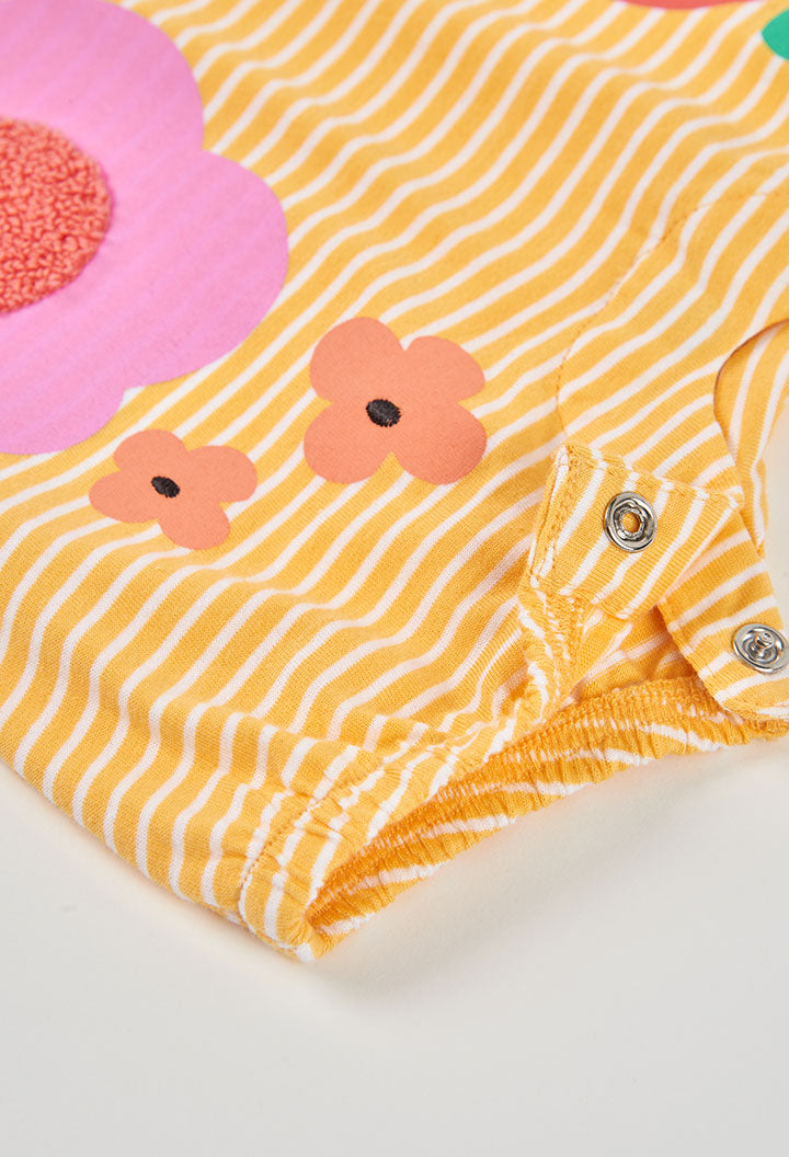 Pelele Estampado Flores Rayas Amarillo Boboli detalle