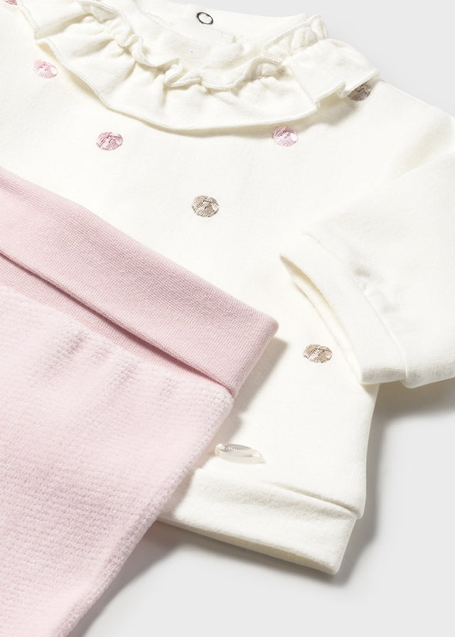 Conjunto Saco Puntos Bordado Rosa Mayoral Detalle