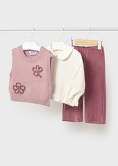 Conjunto 3 Piezas Chaleco Bordado Flor Rosa Mayoral