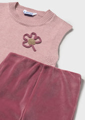 Conjunto 3 Piezas Chaleco Bordado Flor Rosa Mayoral Detalle