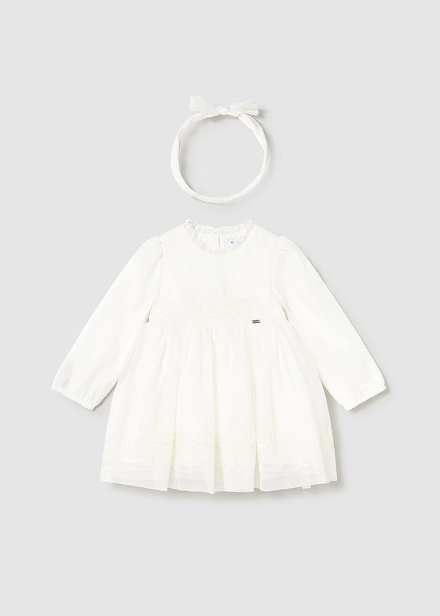 Vestido con Balaca Ceremonia Tul Bordado Blanco Mayoral