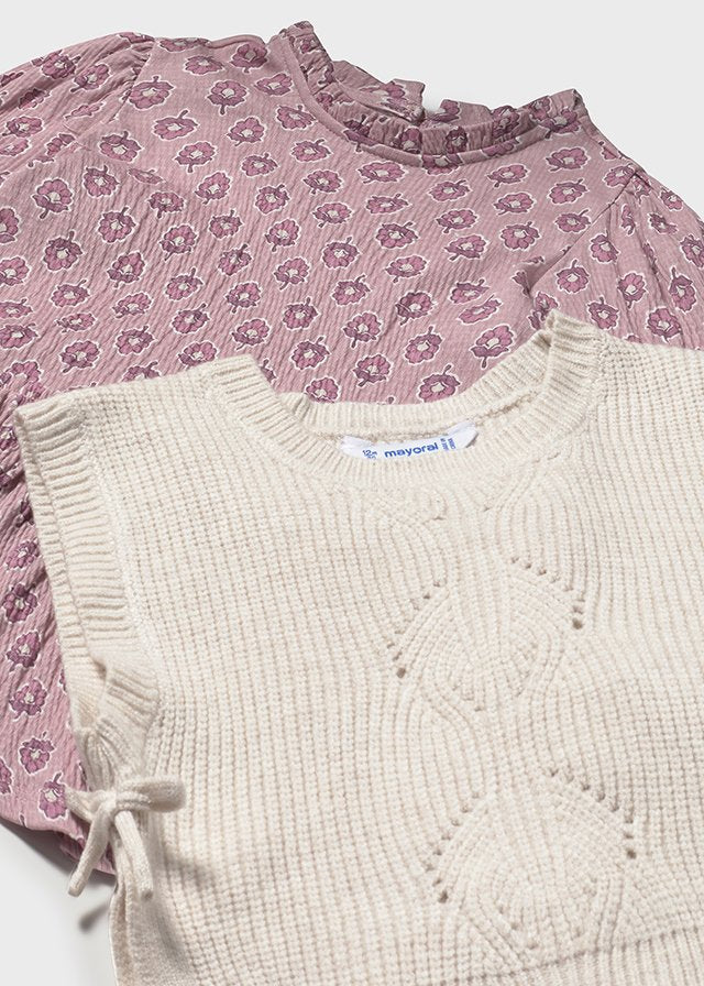 Vestido Manga Larga Con Chaleco Flores Mayoral detalle 