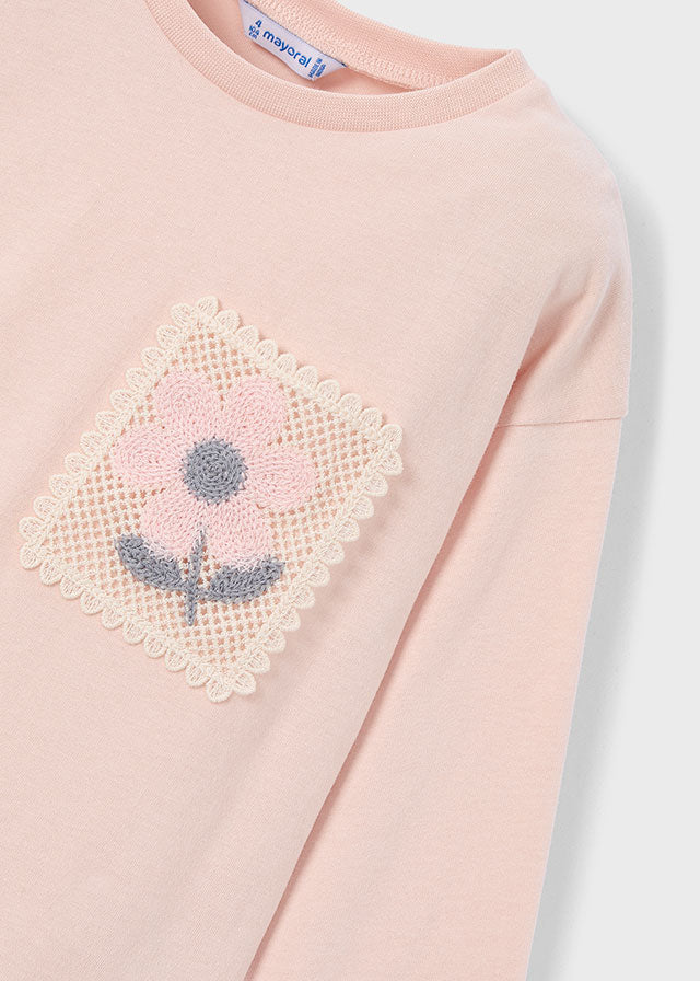 Blusa Bolsillo Crochet Rosa Mayoral detalle