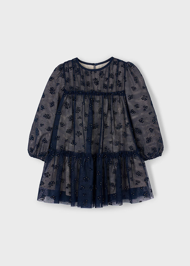 Vestido Tul Flores Azul Mayoral