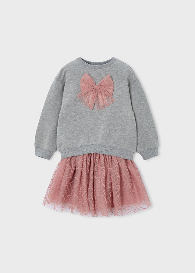 Conjunto Falda Tul Moño Gris Rosa Mayoral 