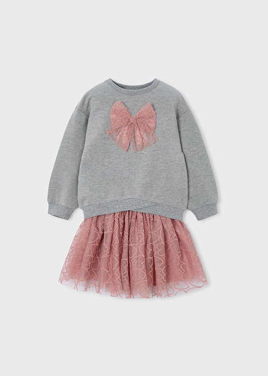 Conjunto Falda Tul Moño Gris Rosa Mayoral 