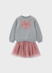 Conjunto Falda Tul Moño Gris Rosa Mayoral 