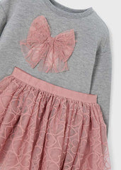 Conjunto Falda Tul Moño Gris Rosa Mayoral Detalle