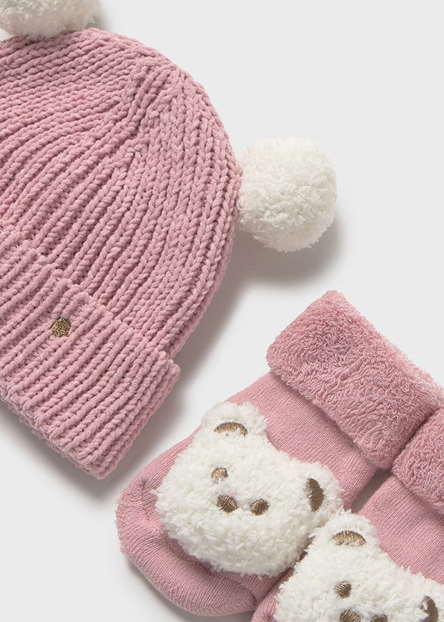 Set Gorro y Medias Oso Interactivo Rosa Mayoral Detalle