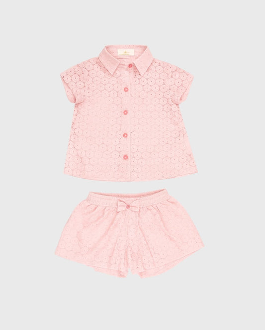 Conjunto Short Deatalle Flores Rosa