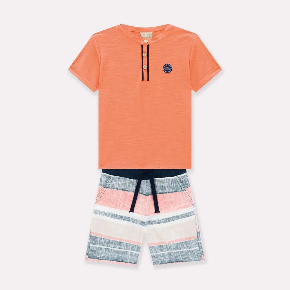 Conjunto Niño Cuello Mao y Pantaloneta | Travesuras Naranja