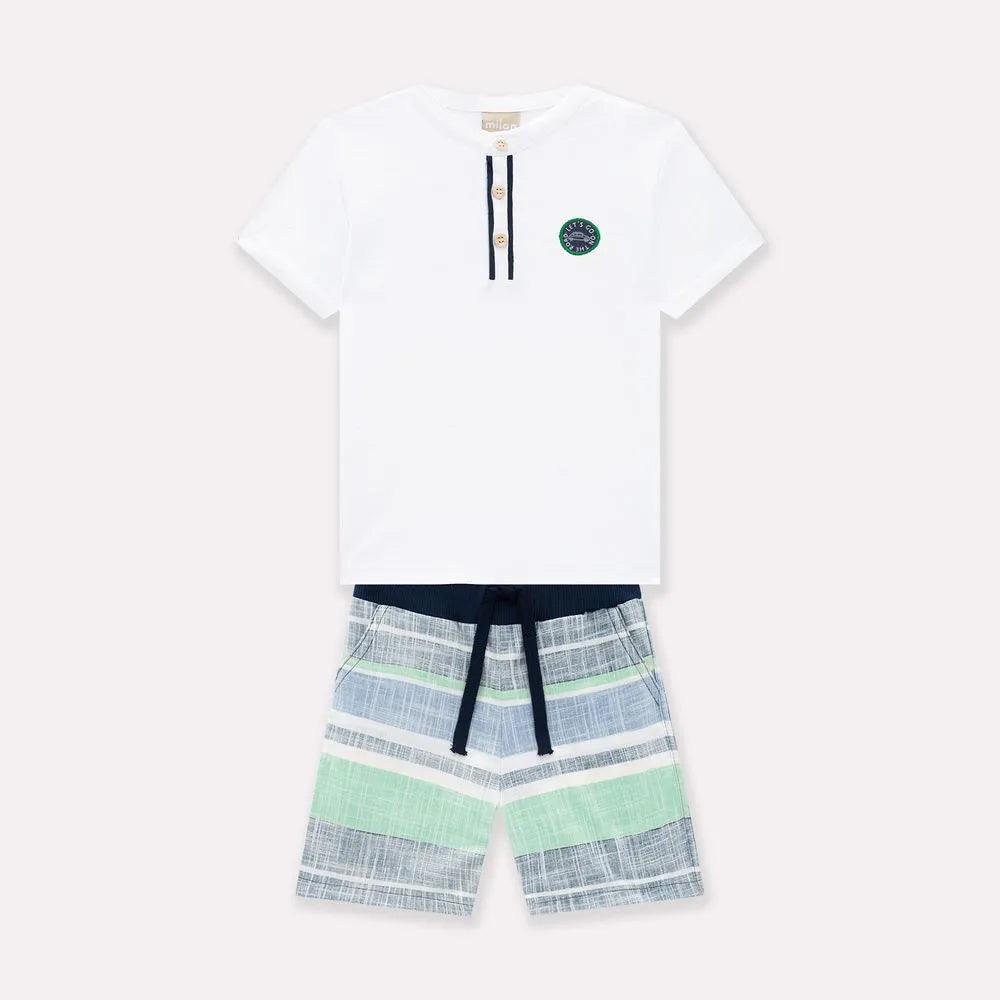 Conjunto Niño Cuello Mao y Pantaloneta | Travesuras Blanco