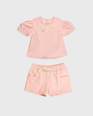 Conjunto Short Detalle Bordado Rosa