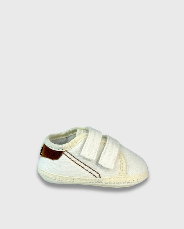 Tenis Sin Suela Velcro Blanco Detalle Café Melosos Moda