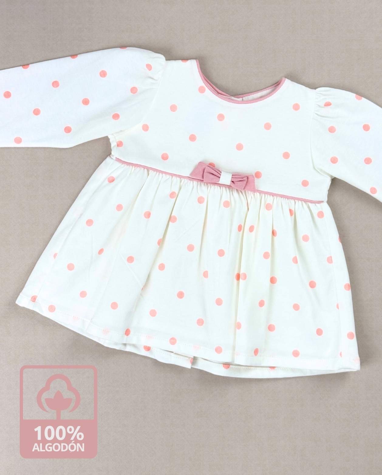 Set Primer Día 100% Algodón Puntos Rosa Vestido
