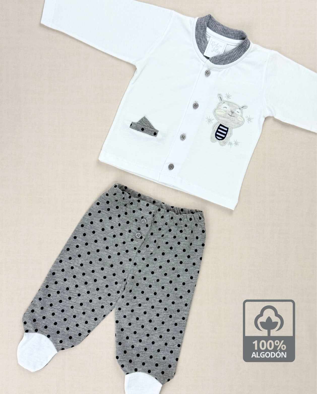 Set Primer Día Gris Puntos Algodón 