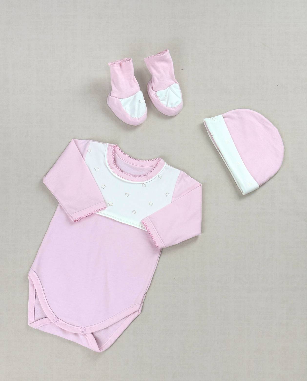 Set Primer Dia Bordado Corazón Estrellas Rosa Detalles