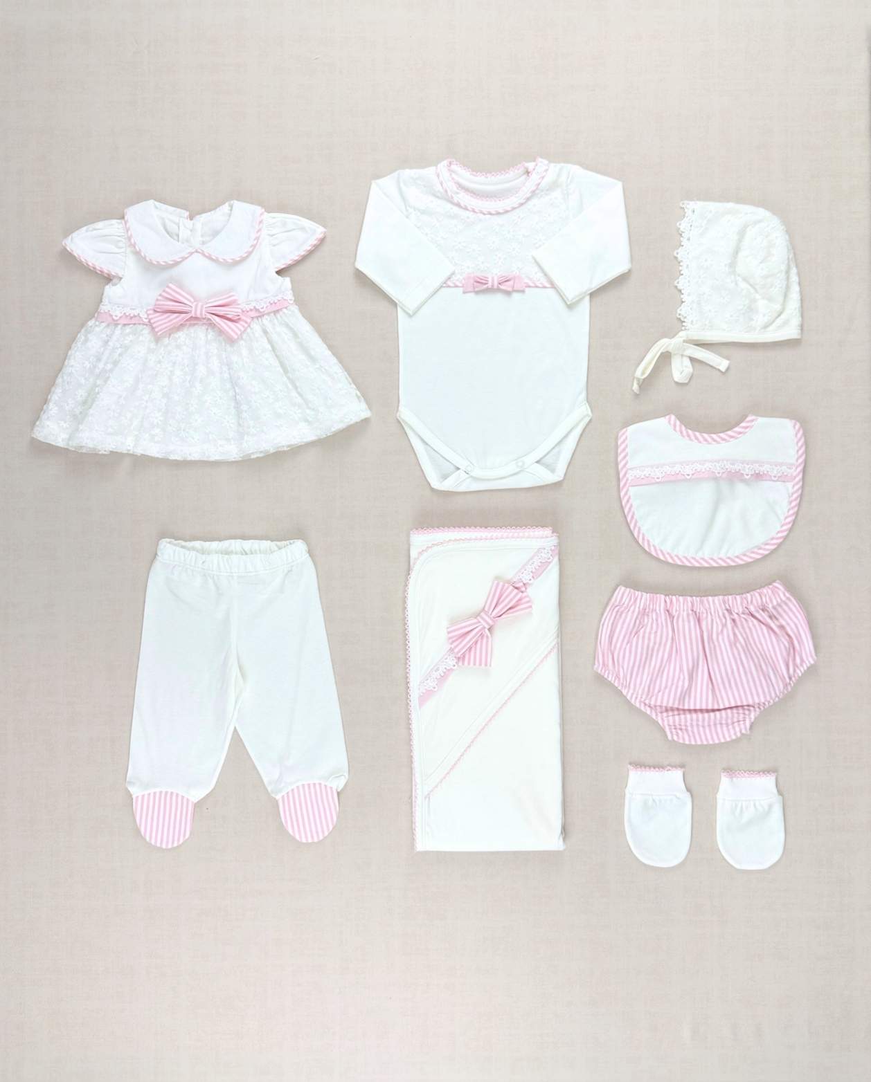 Set Primer Dia Blusita Moño y Cuello Rosa