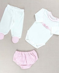 Set Primer Dia Blusita Moño y Cuello Rosa Detalles