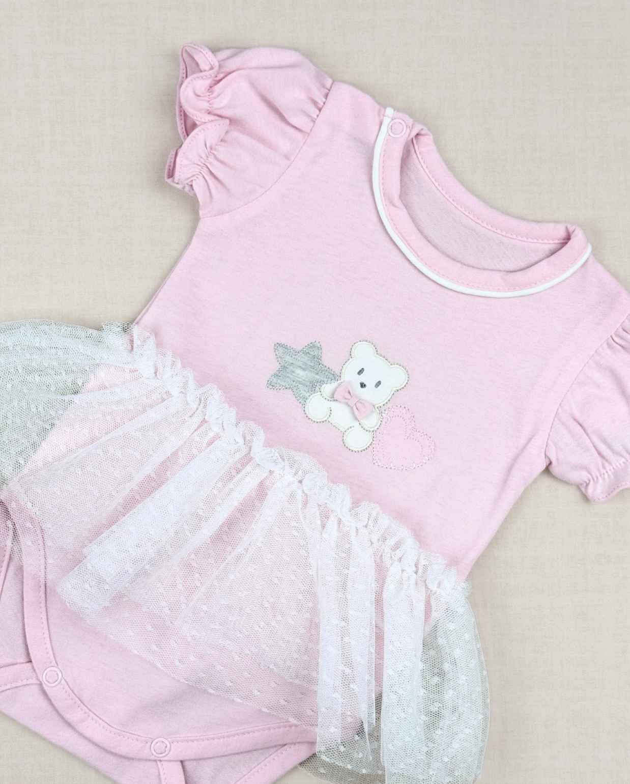 Set Primer Dia Bordado Tull Bordado Rosa Pink