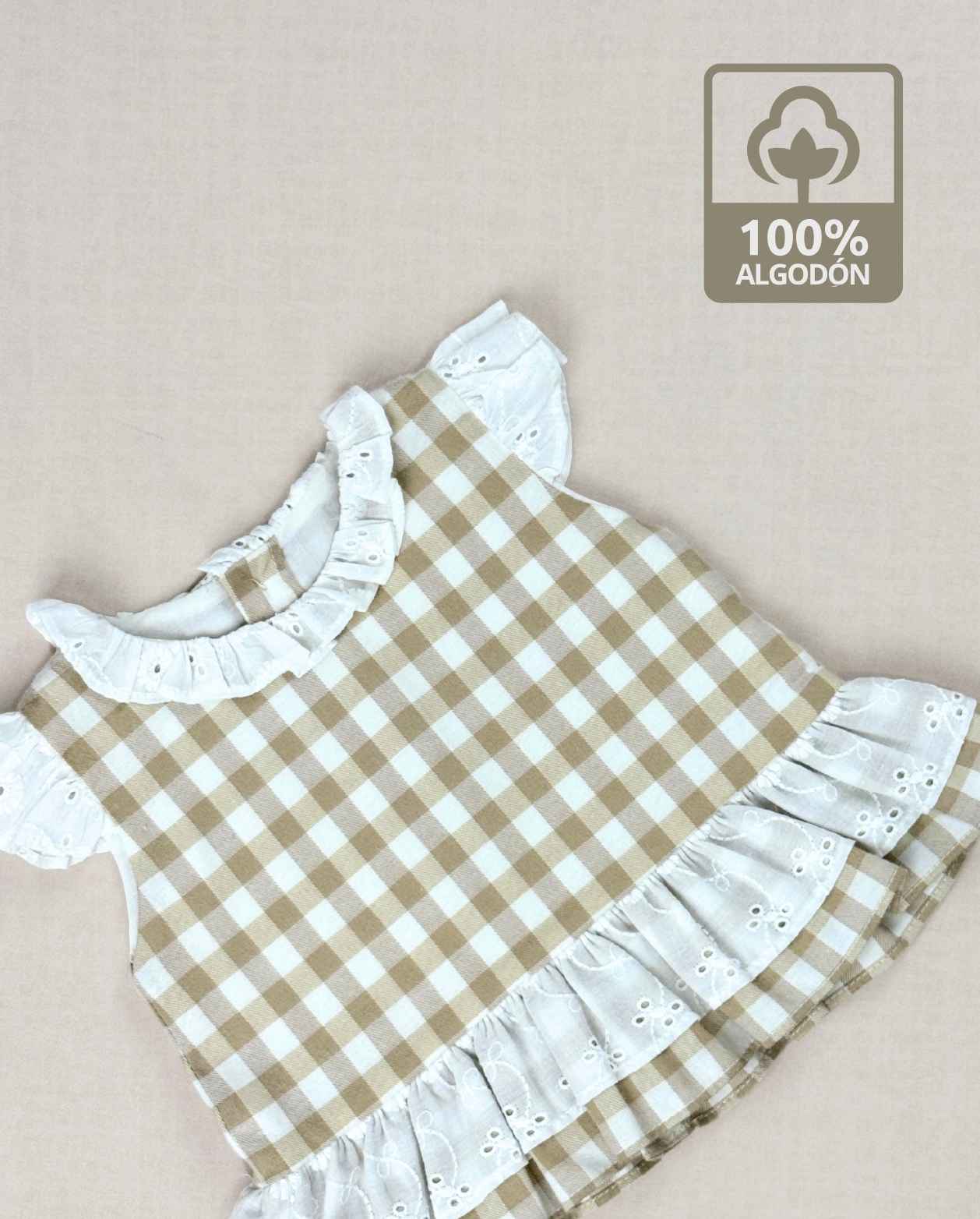 Set Primer Dia Cuadros Beige Algodón