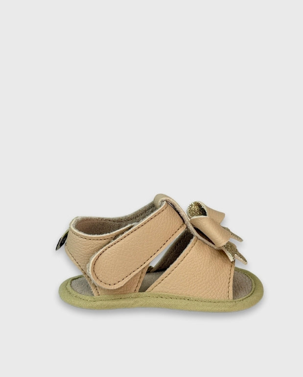 Sandalias Sin Suela Beige Moño Dorado Melosos Niña