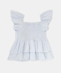Blusa niña rayas azul con volantes frontales y traseros