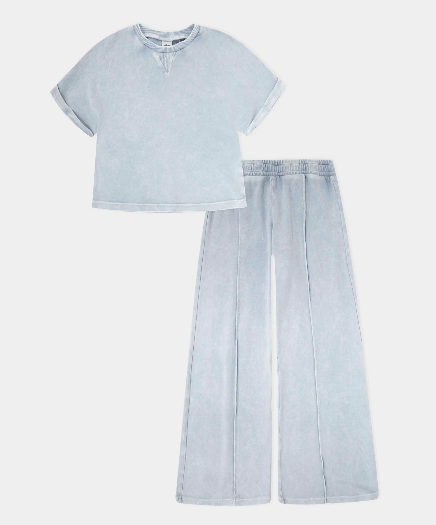 Conjunto niña azul claro con blusa y pantalón ancho talla 4T a 10T