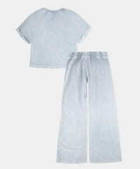 Conjunto casual azul claro para niña con pantalón ancho