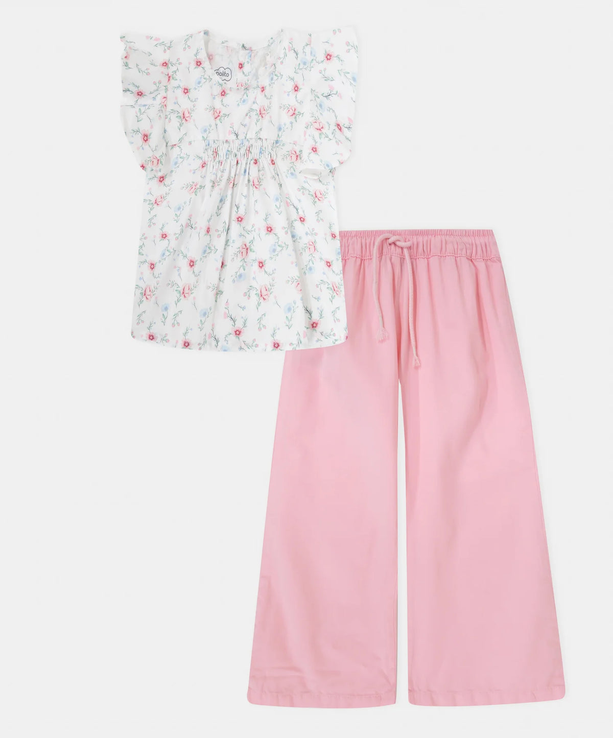 Conjunto niña 2T a 4T blusa flores y pantalón rosado vista frontal