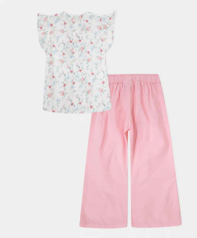 Conjunto infantil blusa floral y pantalón rosado 2T‑4T