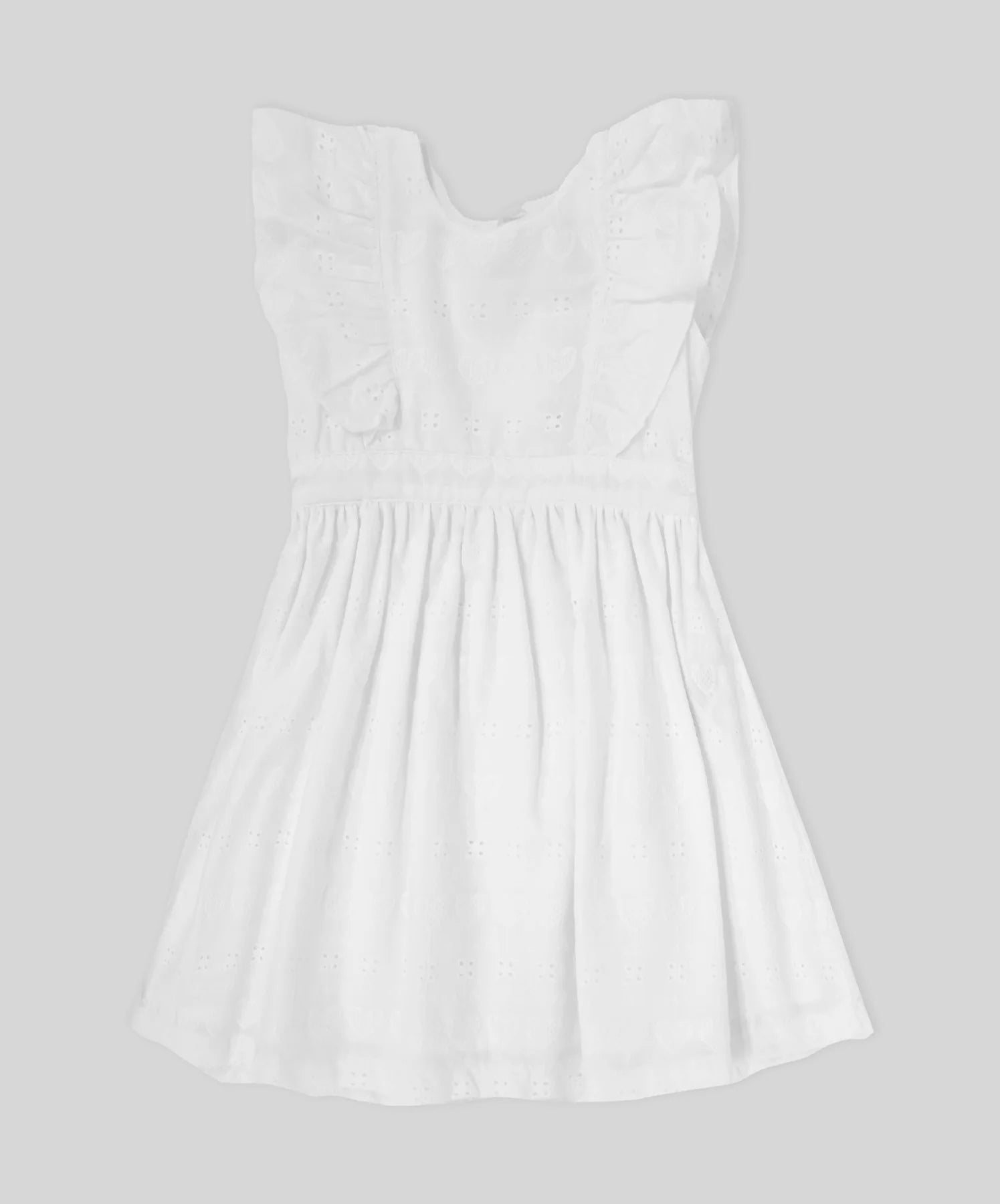 Vestido blanco niña con detalles de bordado y botones