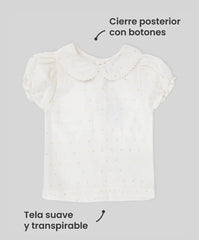 Blusa infantil 2T a 5T blanca con detalles dorados