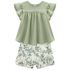 Conjunto Short Estampado Hojas Verde Blusa