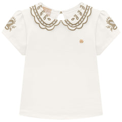 Conjunto Falda Bordado Mariposa Beige Blusa