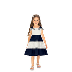 Vestido Combinado Raya Moño Azul Navy