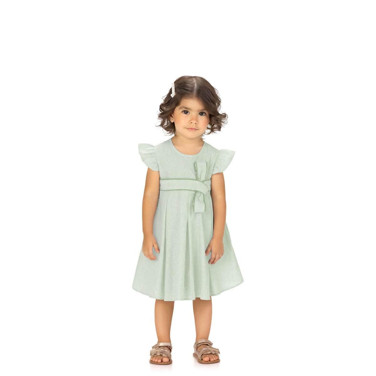 Vestido Cinturón Moño Rayas Verde
