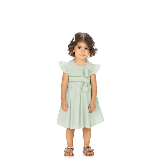 Vestido Cinturón Moño Rayas Verde