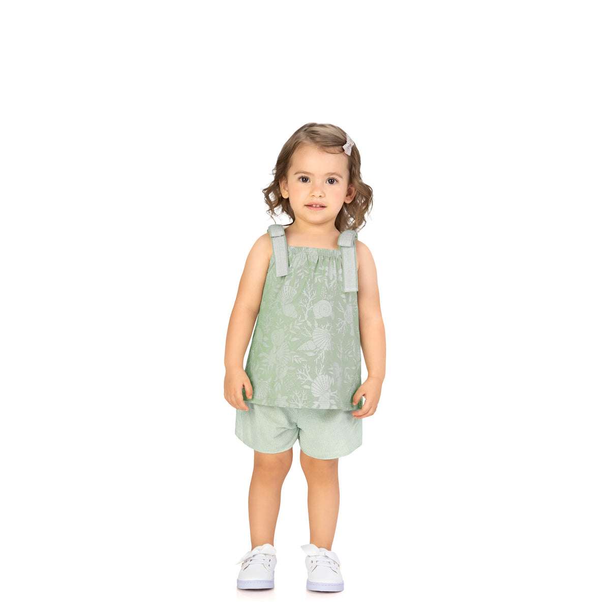 Conjunto Short Estampado Oceano Rayas Verde