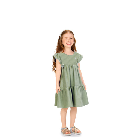 Vestido Canalado Moño Verde