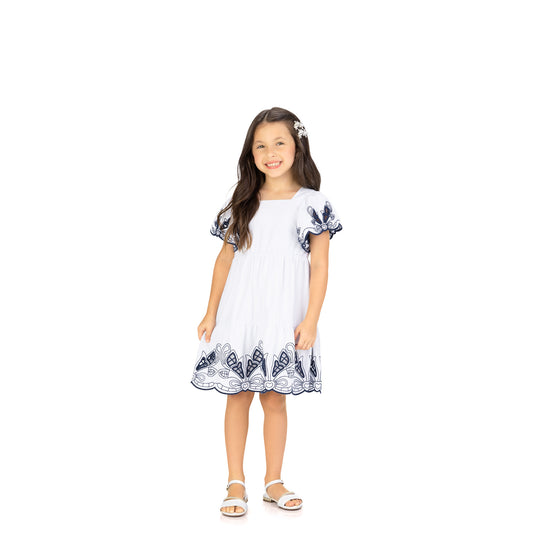 Vestido Lino Volantes Bordados Blanco
