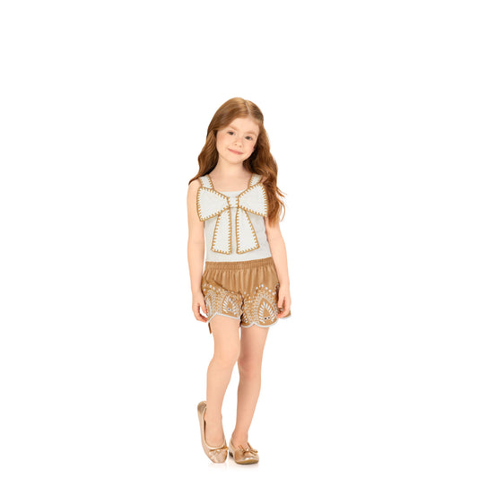 Conjunto Short y Blusa Detalle Moño Camel